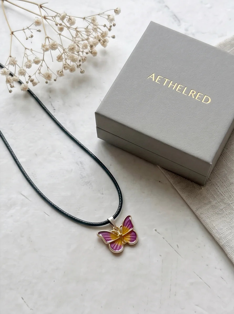 Purple & Gold Butterfly Pendant Necklace