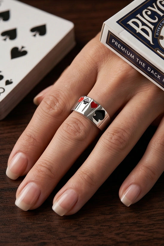 Sterling Silver Poker Card Suits Signet Ring