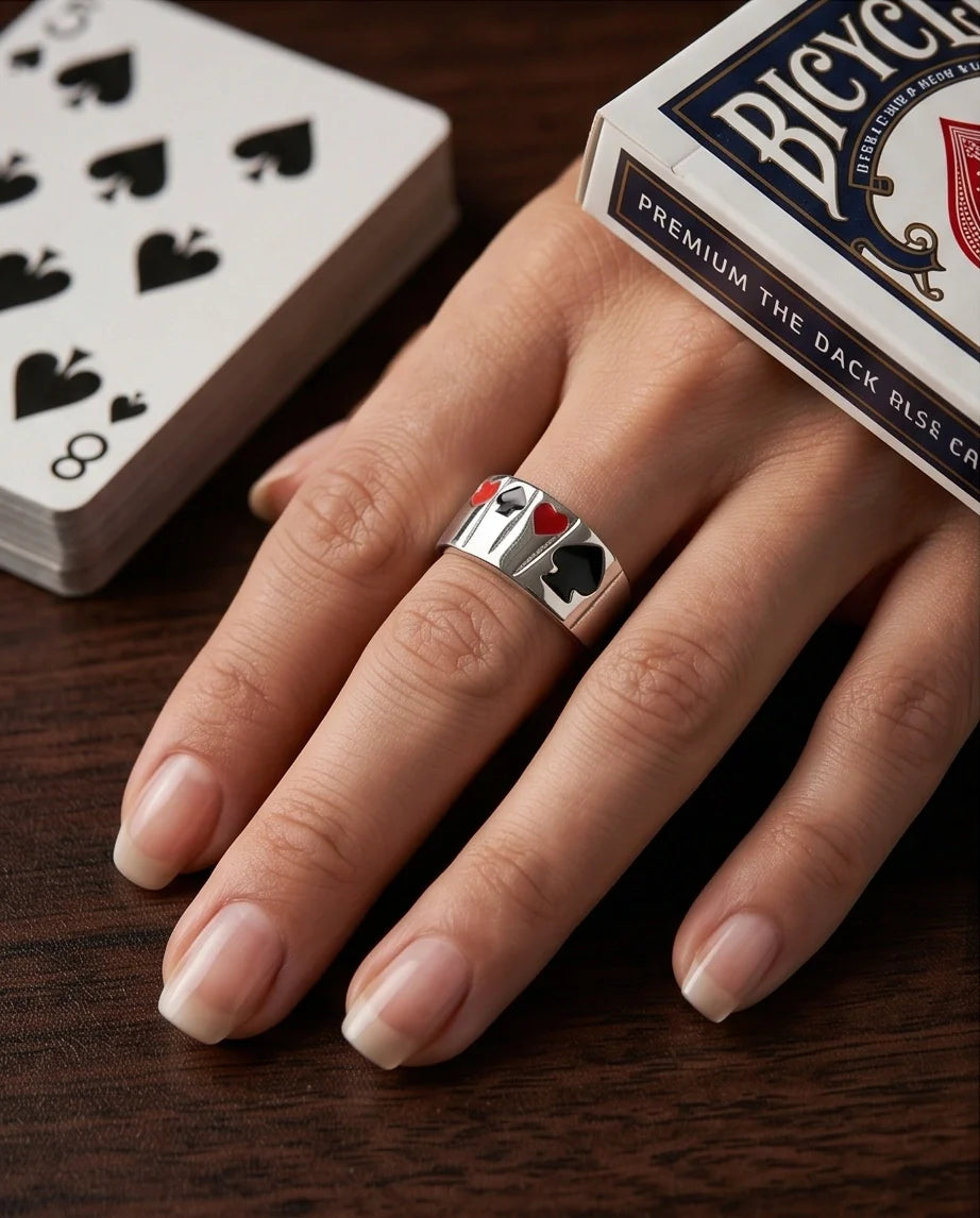 Sterling Silver Poker Card Suits Signet Ring