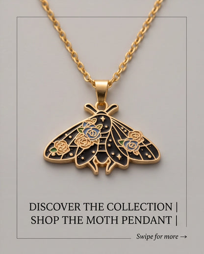 Gold Floral Moth Enamel Chain Necklace