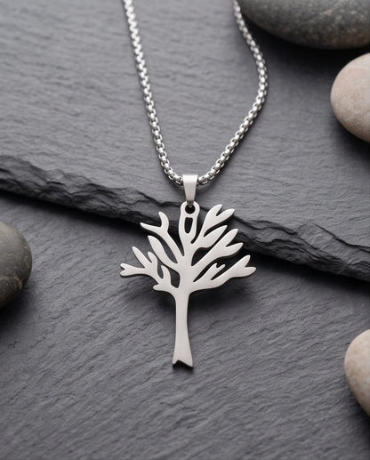 Silver Tree of Life Cutout Pendant Necklace