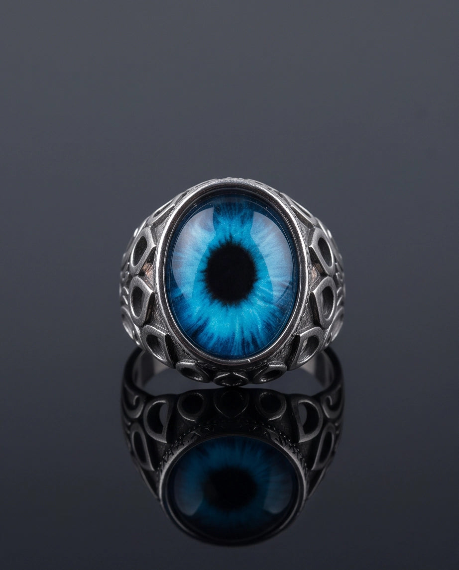 Azure Teardrop Link Ocular Silver Ring