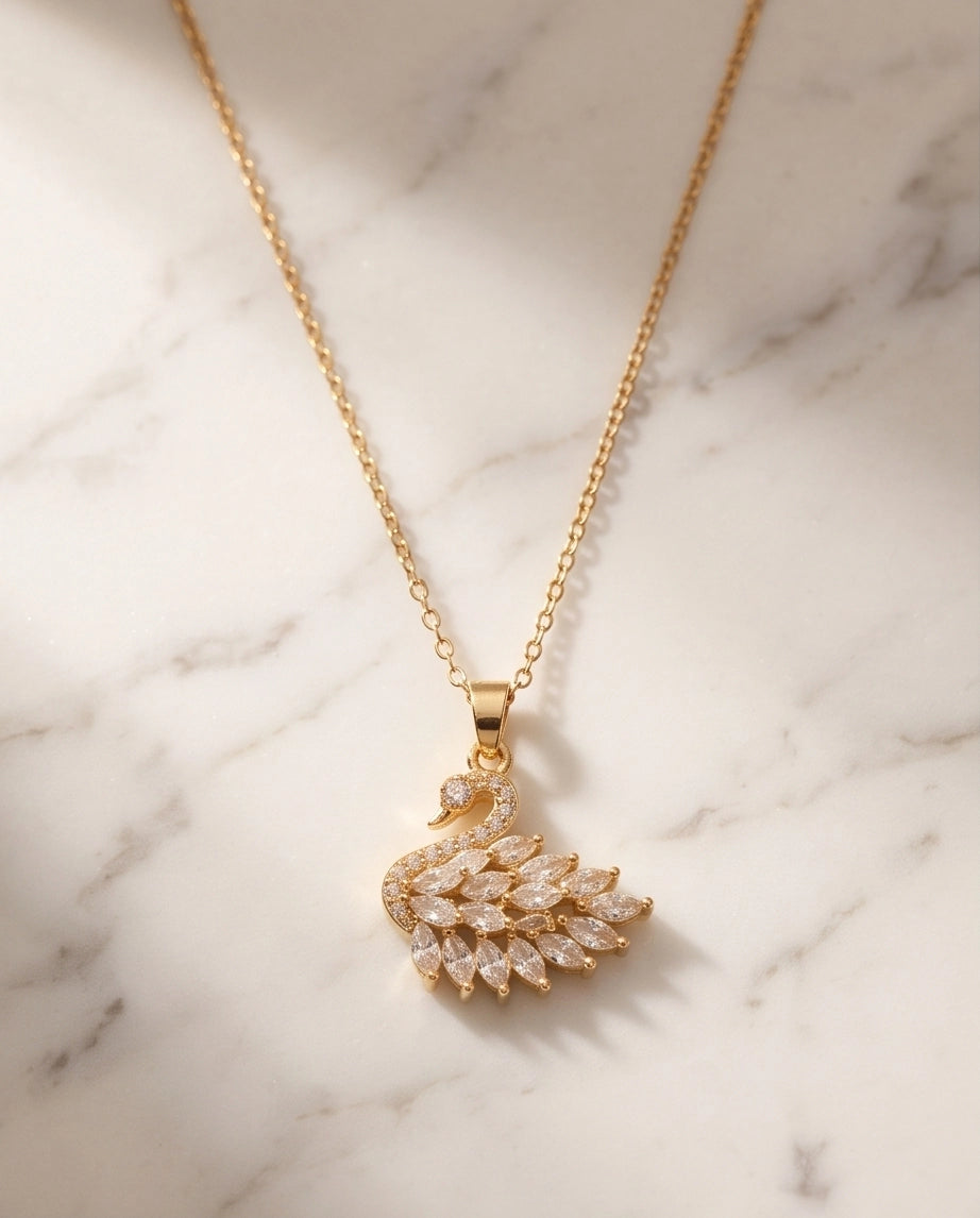 Gold Crystal Swan Necklace