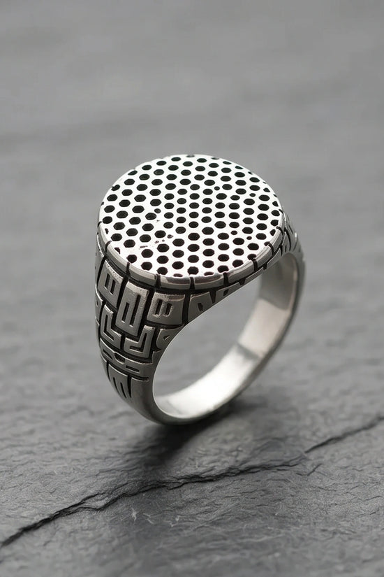 Sterling Silver Industrial Perforated Round Signet Ring
