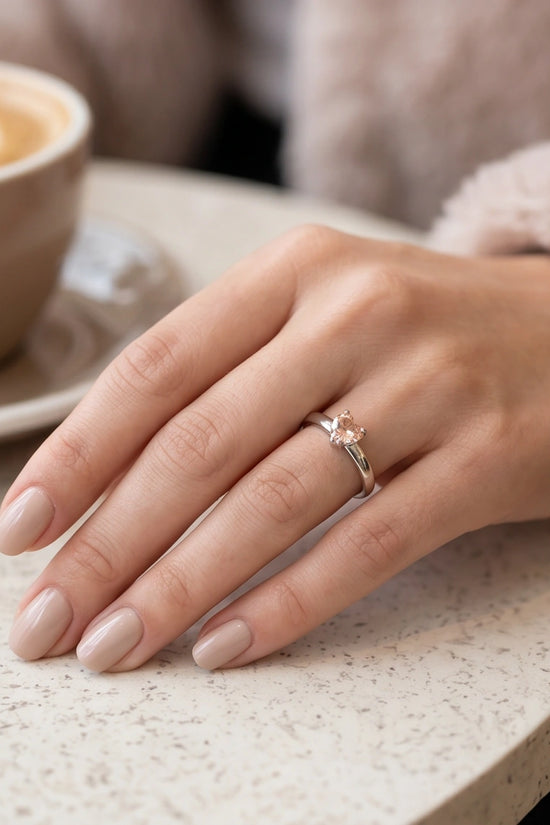 Sterling Silver Heart-Cut Peach Morganite Solitaire Ring