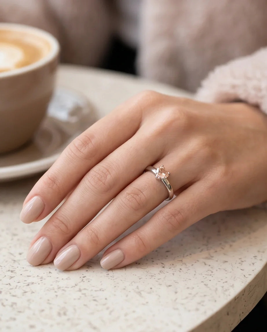 Sterling Silver Heart-Cut Peach Morganite Solitaire Ring