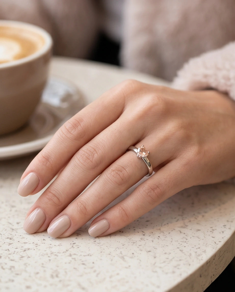 Sterling Silver Heart-Cut Peach Morganite Solitaire Ring