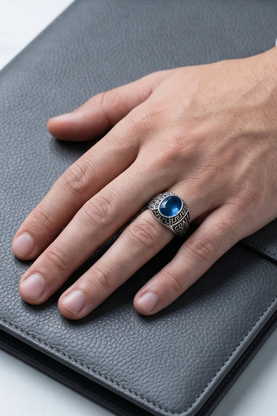 Vintage Sapphire Blue Military Signet Ring