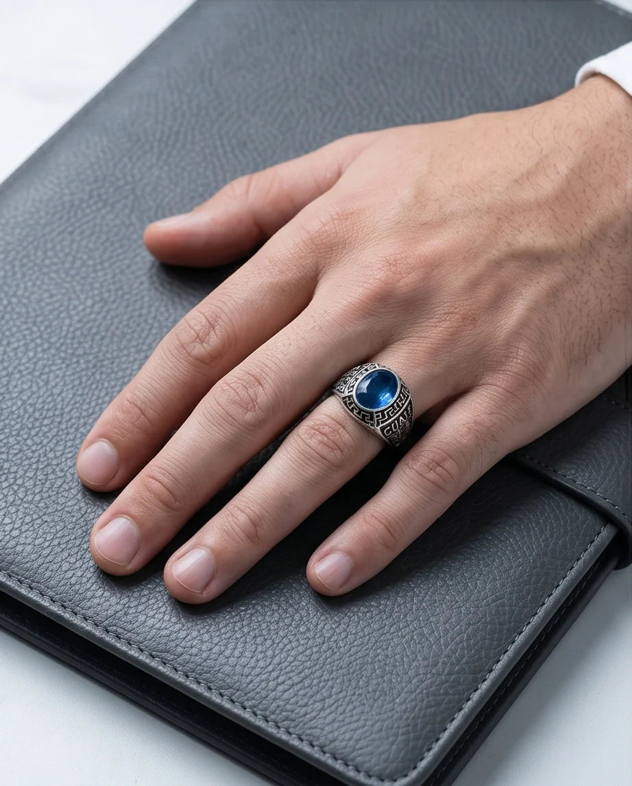 Vintage Sapphire Blue Military Signet Ring