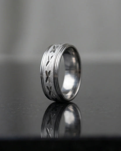 Textured Silver 'X' Engraved Band Ring