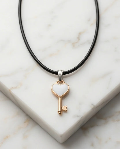 Gold and White Heart Key Pendant Necklace