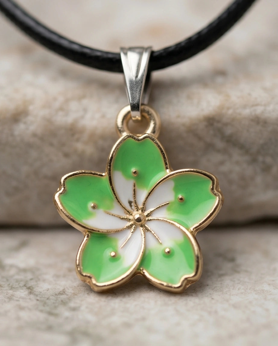 Gold and Light Green Blossom Necklace