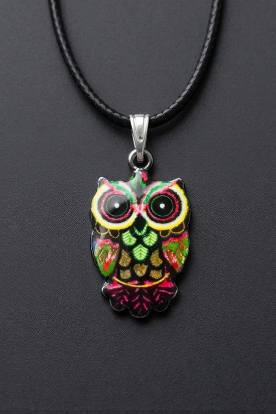 Neon Cyberpunk Owl Totem Pendant Necklace