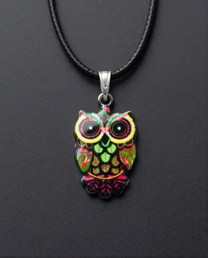 Neon Cyberpunk Owl Totem Pendant Necklace
