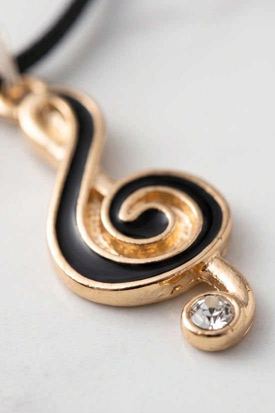 Rose Gold and Black Treble Clef Necklace