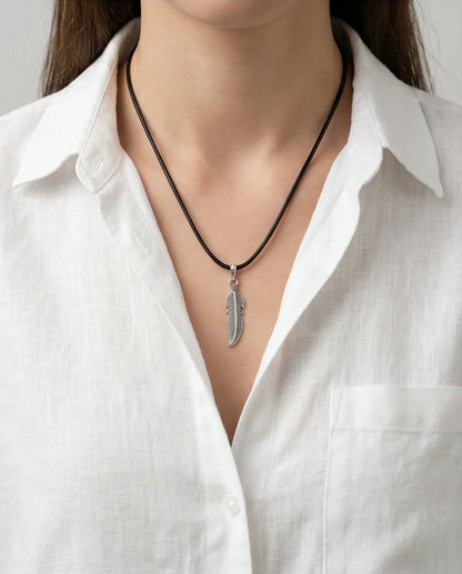 Silver Curved Retro Feather Necklace