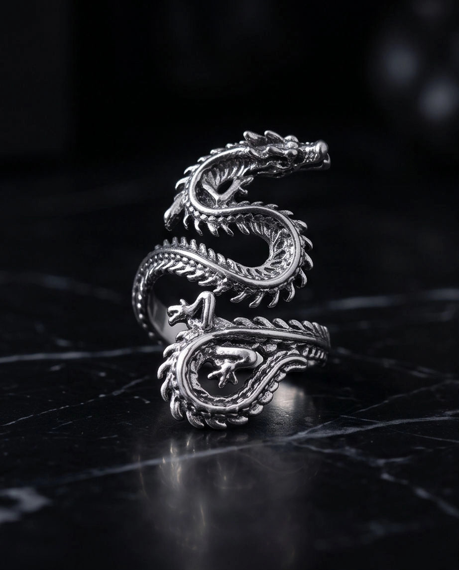 Oxidized Silver Coiled Dragon Wrap Ring