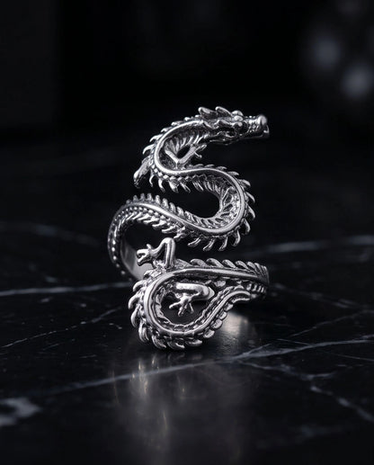 Oxidized Silver Coiled Dragon Wrap Ring