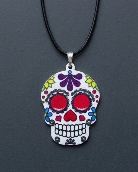 Vibrant Sugar Skull Día de los Muertos Pendant Necklace
