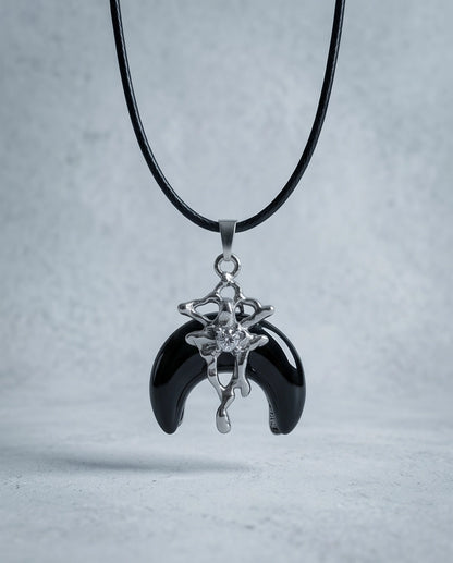 Gothic Liquid Metal Crescent Horn Pendant Necklace