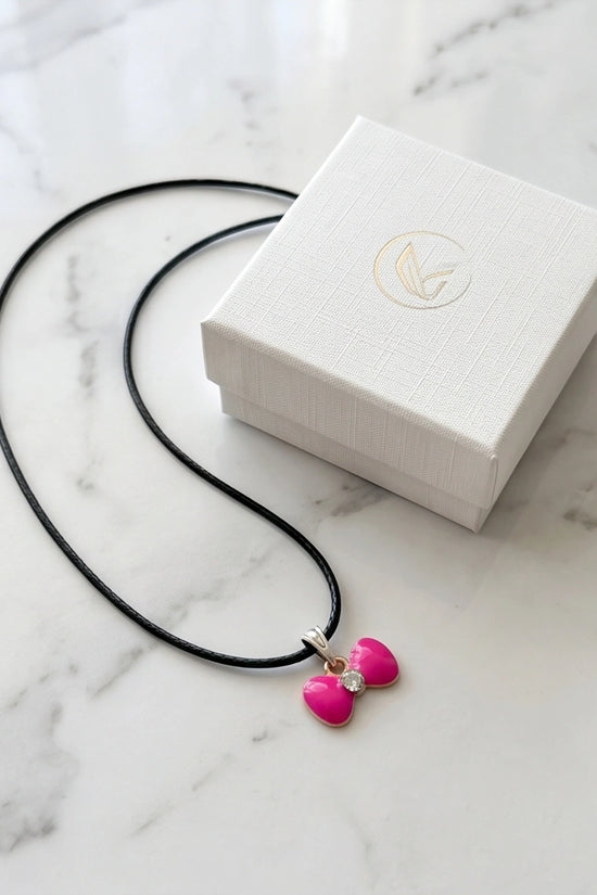 Gold and Pink Crystal Bow Necklace