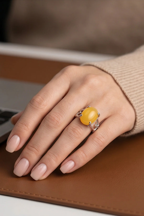 Golden Honey Leaf Statement Ring