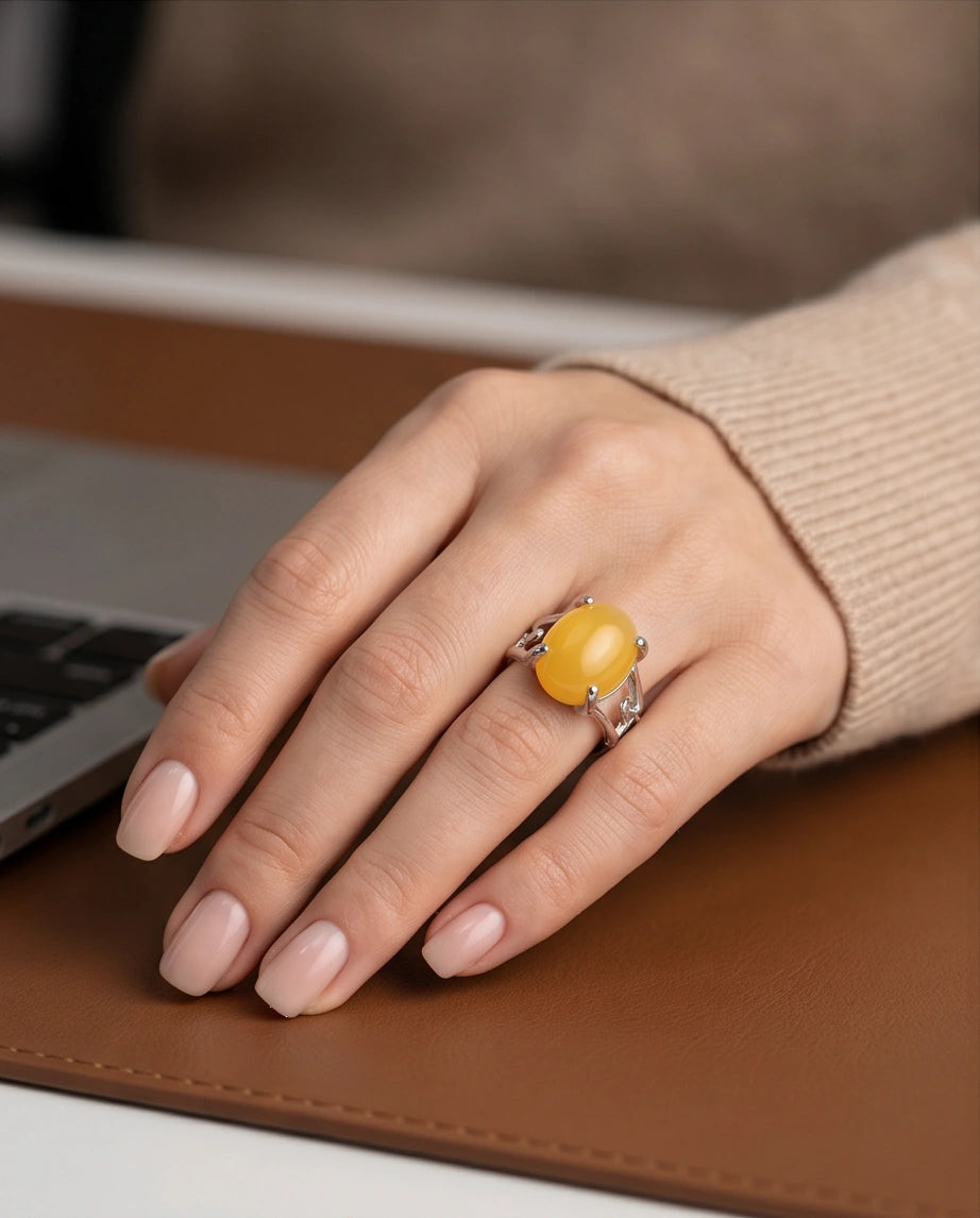Golden Honey Leaf Statement Ring