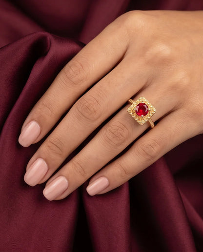 Vintage Gold Ruby Square Granulation Halo Ring