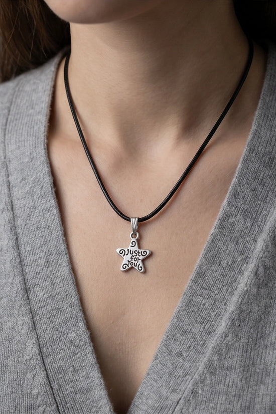 Silver "Just for You" Engraved Star Necklace