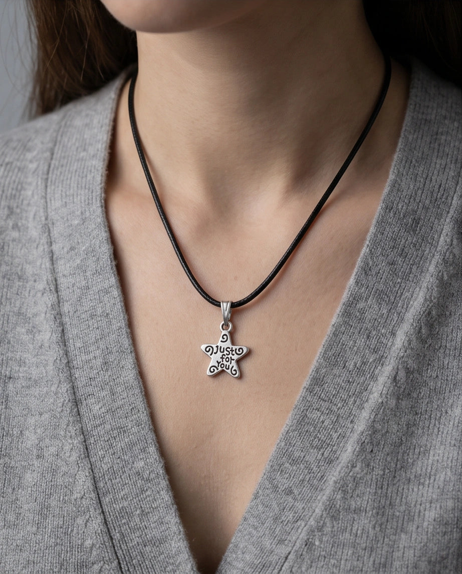 Silver "Just for You" Engraved Star Necklace