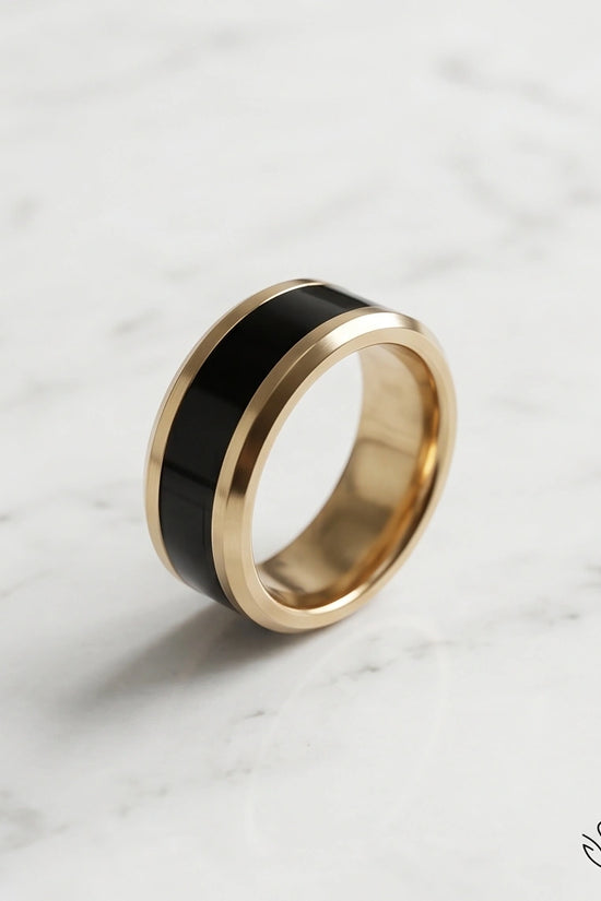 Classic Gold Black Enamel Band Ring