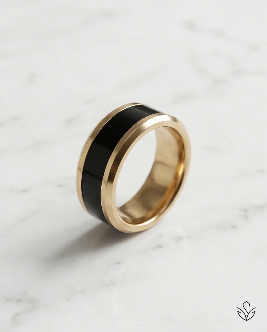Classic Gold Black Enamel Band Ring