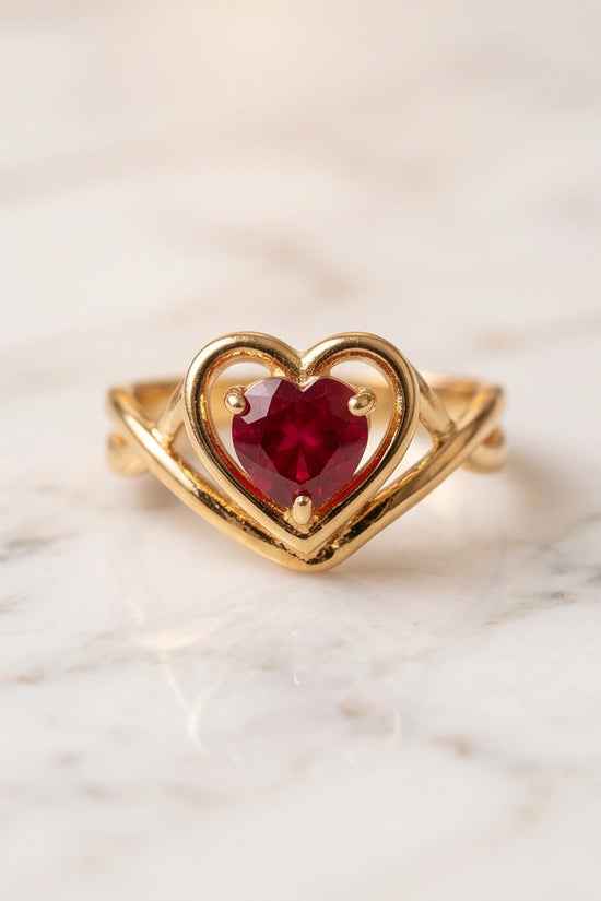 Gold Ruby Heart Twisted Infinity Ring