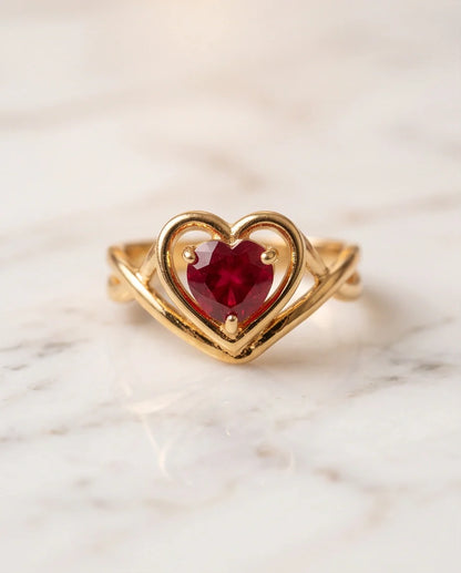Gold Ruby Heart Twisted Infinity Ring