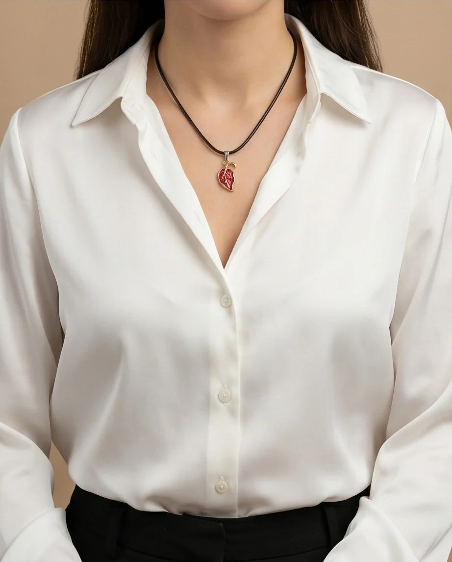 Gold and Red Leaf Pendant Necklace