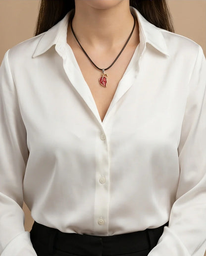 Gold and Red Leaf Pendant Necklace