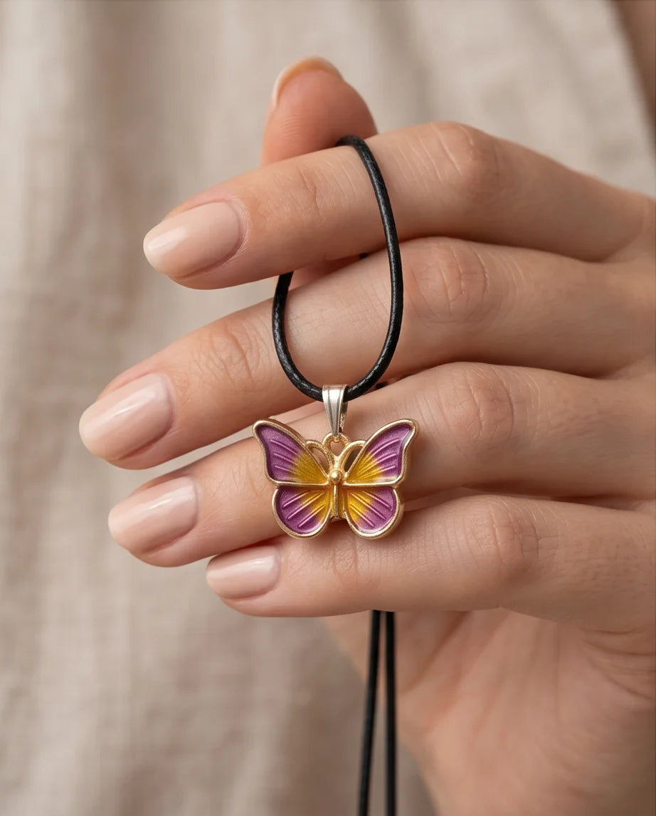 Purple & Gold Butterfly Pendant Necklace