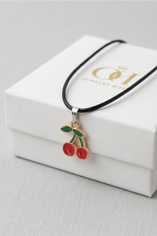 Gold and Red Cherries Pendant Necklace