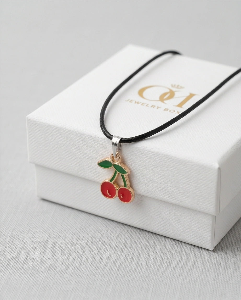 Gold and Red Cherries Pendant Necklace