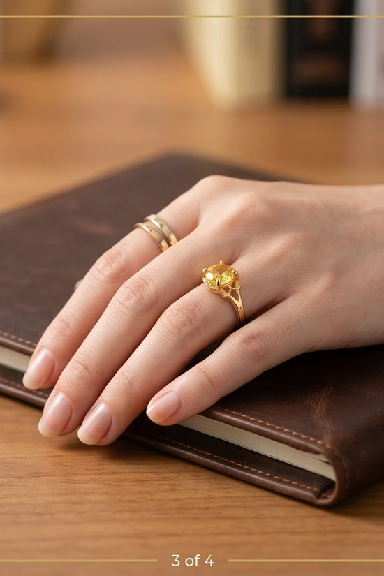 Golden Solis Citrine Filigree Ring
