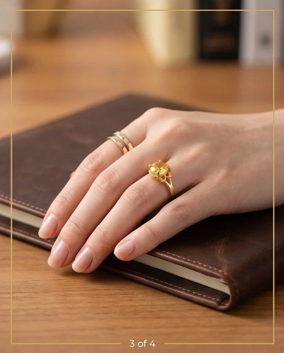 Golden Solis Citrine Filigree Ring