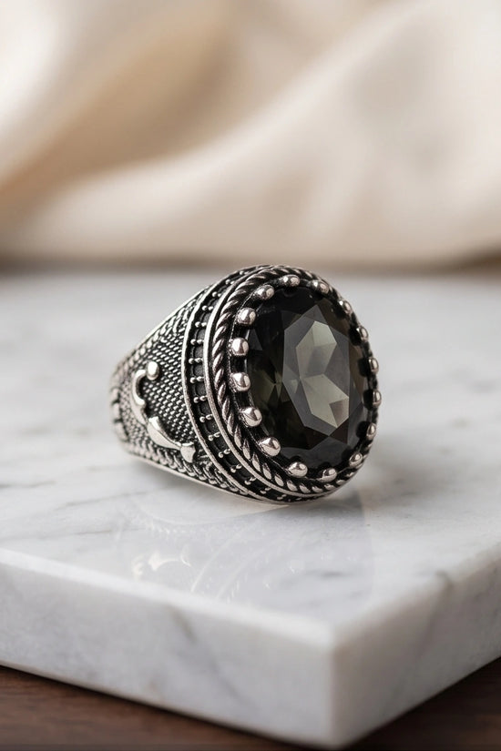 Imperial Anchor Obsidian Signet Ring