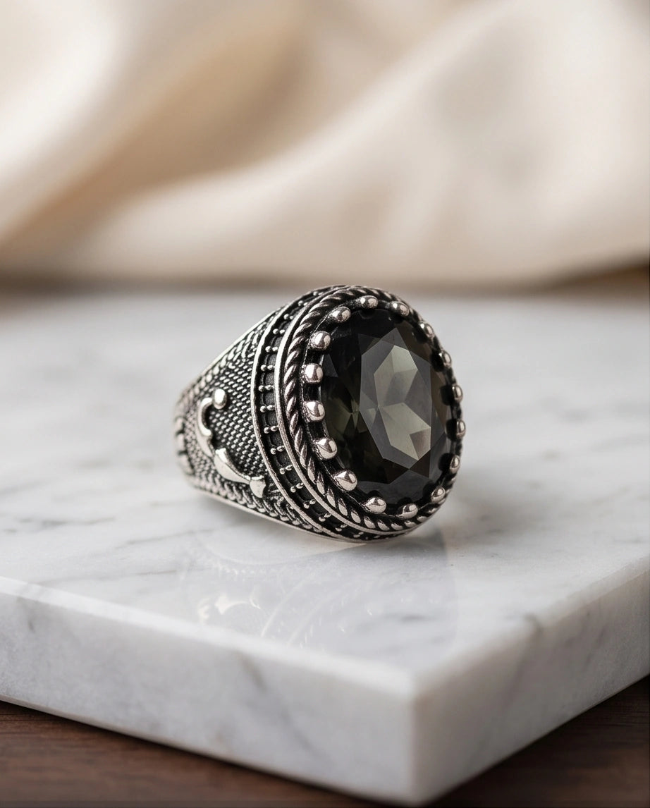 Imperial Anchor Obsidian Signet Ring