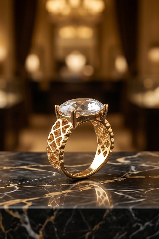 Gold Plated Clear Crystal Filigree Heart Ring