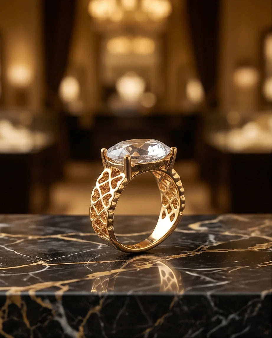 Gold Plated Clear Crystal Filigree Heart Ring