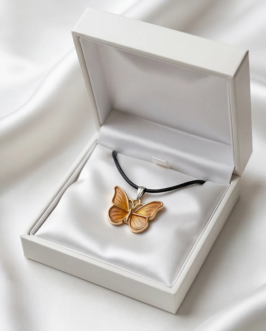 Gold & Amber Butterfly Pendant Necklace