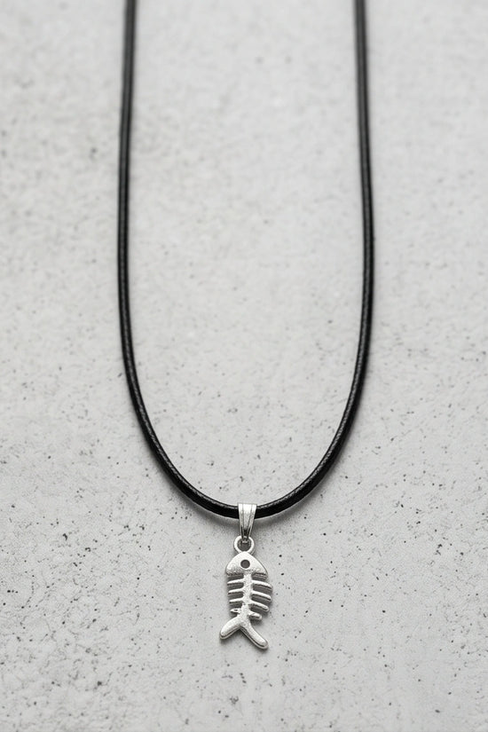 Silver Quirky Fishbone Pendant Necklace