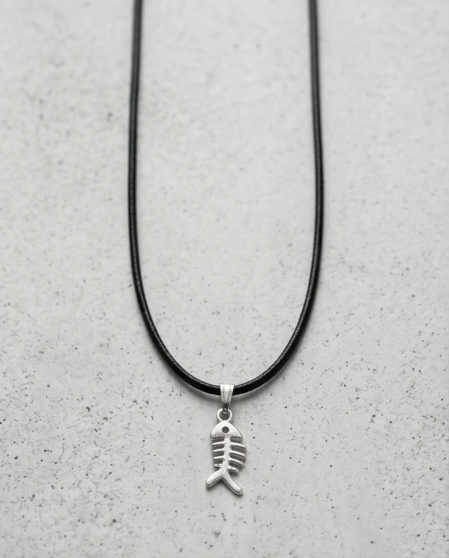 Silver Quirky Fishbone Pendant Necklace