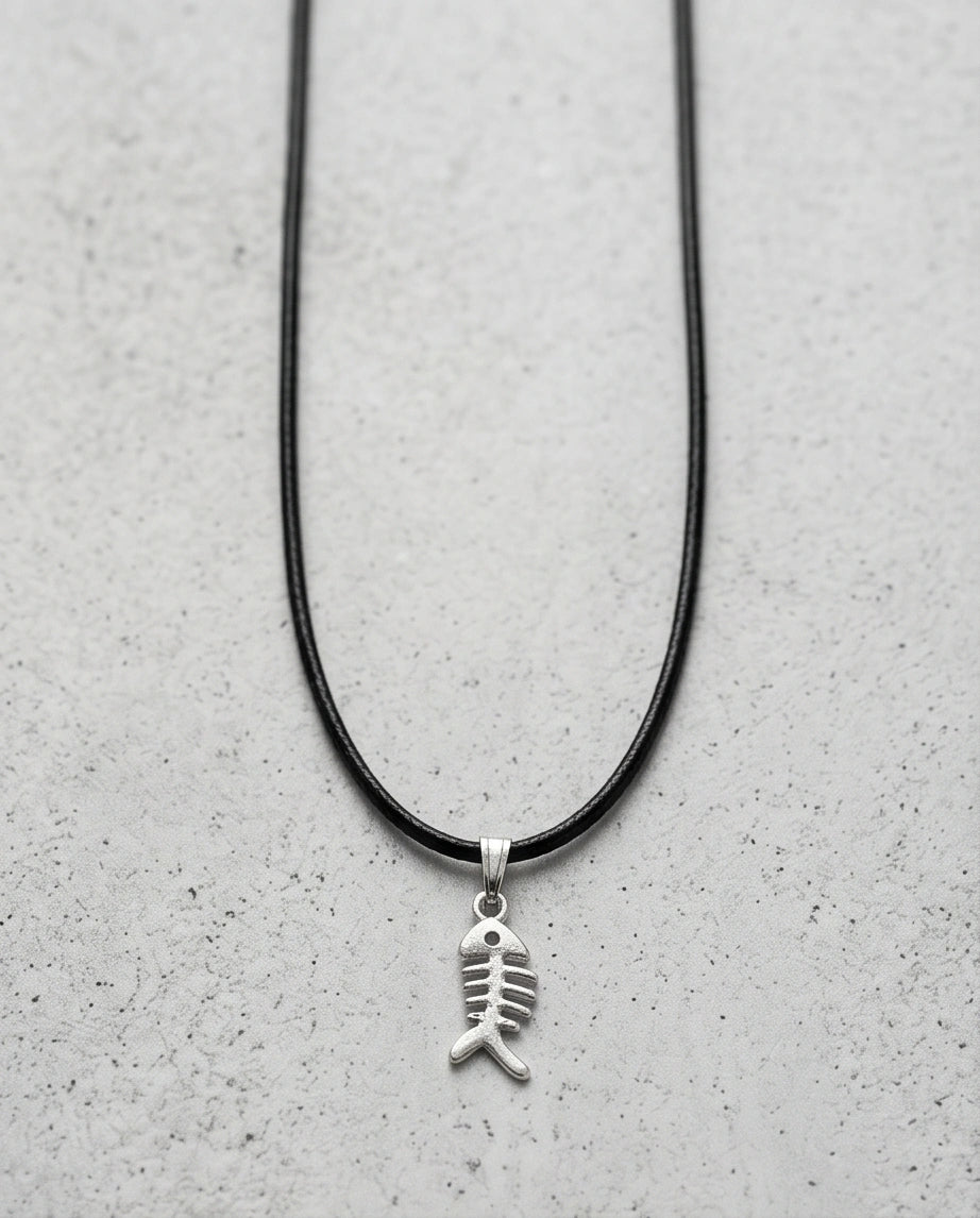 Silver Quirky Fishbone Pendant Necklace