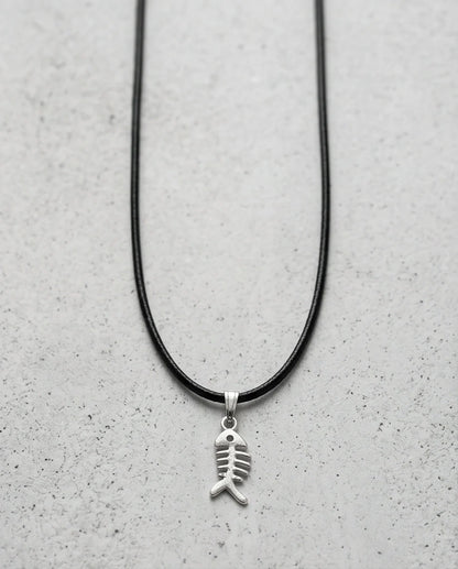Silver Quirky Fishbone Pendant Necklace